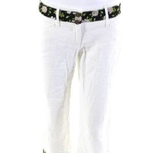 Dolce & Gabbana White Pants with Floral Belt